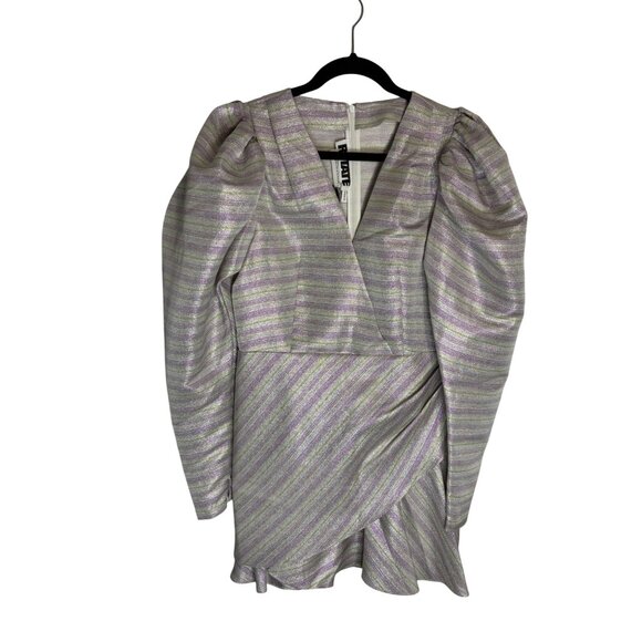 NWT ROTATE Wrap Effect Metallic Mini Dress Purple-sz 38 (US 8) - Picture 9 of 13
